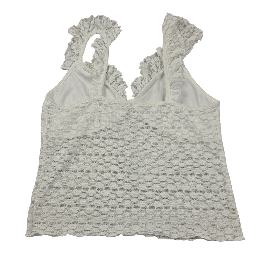 Wild Fable White Lace Ruffle Cami Top Floral Rosette V-Neck Large